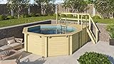 CHILLROI® Achteck Massiv Holzpool 358 x 358 x 124 cm Modell 1B | Set inkl. Sonnenterrasse 94,5 x 166 cm, Zubehör und Pool Leitern