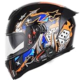 Motorradhelm Helm Integralhelm Integrierter Bluetooth-Helm DOT/ECE Genehmigt Motorrad Full Face Helm Rollerhelm Anti-Fog-Doppelspiegel Sturzhelm L,L=59-60cm