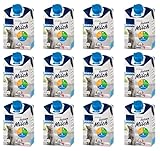 EDEKA Katzenmilch 12er Pack Premium Milch für Katzen laktosefrei, zuckerfrei mit Inulin, Vitaminen und Taurin (12 x 200 ml),