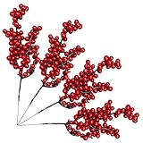 20 Stück Künstliche Rote Stechpalmen Beeren Künstliche Holly Berry Künstliche Rote Beeren Künstlicher Beerenzweig Rote Beeren Dekorative Zweige mit Beeren für Christbaumschmuck Weihnachtskranz