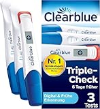 Clearblue Schwangerschaftstest Ultra Frühtest Kombipack Triple-Check, 3 Tests (1 digital 10mIU/ml, 2 visuell 10mIU/ml), Pregnancy Test / Frühschwangerschaftstest, Ergebnisse 6 Tage früher