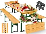 KESSER® Bierzeltgarnitur 3 teilig Gartenmöbel-Set | Klappbar 220 x 50 x 77cm | 2X Bierbänke 1x Biertisch | Festzeltgarnitur Biertisch Stehtisch Sitzgarnitur Holz 16-teiliges Bodenschoner-Set