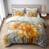 Generisch Bettwäsche Beige Orientalisch Blumen Handgemalt Pfingstrose Bettbezug 2er Set 135 x 200 cm, Wende Atmungsaktiv Microfaser Bettwäsche Set 1 Bettbezug mit Reißverschluss und 1 Kissenbezug