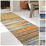 KARAT Teppich Läufer für Küche, Flur & Wohnraum Küchenläufer - Rutschfester Moderner Flurteppich für Wohnzimmer & Schlafzimmer Meterware nach Maß, Orange-Grau, 80 x 250 cm (Calama)