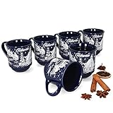 MamboCat 6er Set Glühweinbecher 0,2L dunkelblau Weihnachtslandschaft | klassische Keramik Glühweintassen | geeicht | ideal für den Weihnachtsmarkt - den Profi & Gastronomiebedarf
