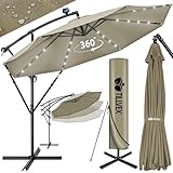 tillvex Alu Ampelschirm LED Solar Ø 300 cm mit Kurbel + Abdeckung | Sonnenschirm mit An-/Ausschalter & Windschutz | Gartenschirm UV-Schutz Aluminium | Kurbelschirm mit Ständer Marktschirm wasserdicht