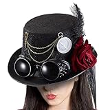 Gothic-Hut – Gothic-Hüte für Damen, Kostüm-Kopfbedeckung mit Rose, abnehmbare Brillenkette für Herren, Filmrequisiten, Cosplay, Halloween, Party