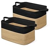 JOJOSEE Faltbarer Wäschekorb, 63L Große Wäschesammler, Laundry Baskets aus Baumwolle, Geflochten Aufbewahrungskorb mit Henkel für Decken, Kleidung, Kuscheltier, Spielzeug, Schwarz & Braun, 2 Stück