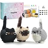 TranquilHome Heckel Set,Häkeln Für Anfänger Häkelset Tiere,Crochet Set,Häkelset Für Anfänger Tiere Schritt-Für-Schritt-Video-Erklärun,Amigurumi Anfänger-Drei Süße Gehäkelte Katzen