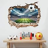 3D Fussball Arena Wandtattoo, Wandsticker Fussball Kinderzimmer, Poster Fussball Wandbild, 3D Wandtattoo Fußball für Jugendzimmer Kinderzimmer Teenager Schlafzimmer