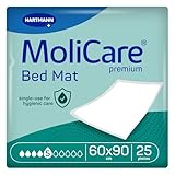MoliCare Premium Bed Mat 5 Tropfen: Bettschutzeinlage mit saugfähigem Kern aus Zellstoff-Flocken, 60x90 cm, 25 St