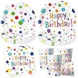 50 Stück Bunte Partygeschirr Set,Partygeschirr Geburtstag,Kindergeburtstag Geschirr Set,Kindergeburtstag Deko,Geburtstag Deko,Mit Teller Becher Servietten,Party Geschirr für 10 Gäste