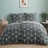 RUIKASI Bettwäsche 135x200 Baumwolle 4teilig Anthrazit - Baumwollbettwäsche 135 x 200 4tlg mit Geometrie Muster, Bettbezug Set 4 teilig Cotton mit Reißverschluss