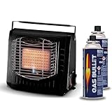 Gas Bullet ® Keramik Gasheizung 2 kW - Effizienter Gasstrahler für Camping, Outdoor & Wohnwagen-Standardisiertes Bajonett Ventil 227g-Flammenregler, Piezo-Zünder (Gasheizung+2kartuschen)
