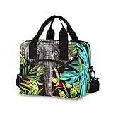 Lunchtasche mit tropischem Blumenmotiv und Elefantenmotiv, isolierte Lunchbox, Tragetasche mit abnehmbarem Schultergurt und Tragegriff, wiederverwendbare Kühltasche für Arbeit, Schule, Picknick