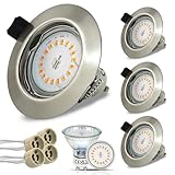 HiBay 4er LED Einbaustrahler Spots 230V Set GU10 Lampen 5W Warmweiß Einbauleuchten Edelstahl gebürstet Einbauspot Rund + Fassung