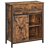 VASAGLE Sideboard, KÜchenschrank, Aufbewahrungsschrank, mit SchiebetÜr, 30 x 70 x 80 cm, verstellbare Ablage, Landhausstil, fÜr Wohnzimmer, vintagebraun-schwarz LSC100B01