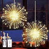 yowin Feuerwerk Lichterkette 2 Stück 180 LED Weihnachtsbeleuchtung Außen Batterie, 8 Modi Lichterkugel Weihnachtsdeko Fenster Wasserdicht Weihnachtslichter mit Fernbedienung für Innen Aussen Deko