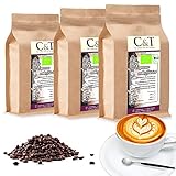 C&T Bio Espresso Crema entkoffeiniert | 3 x 1000g ganze Bohnen | 100% Arabica Kaffee | Cafe Gastro-Sparpack im Kraftpapierbeutel