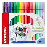 Kores - K-Beats Premium Filzstifte - Fasermaler zum Skizzieren, Ausmalen und Schreiben - Einzigartige lebendige Farben, inklusive Neon und Pastell hergestellt - Schulbedarf - 15 Stück