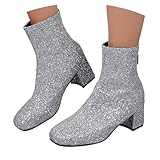 DaPongZhi Stiefeletten Damen Glitzer Schuhe Chunky Heels Ankle Boots Mit Blockabsatz Und Reißverschluss Pailletten Kurze Stiefel Kurzstiefel Winterfest Fur Karneval Bierfest Hochzeiten Und Partys