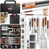 KESSER® Grillbesteck Set 37-teilig Grillzubehör aus rostfreiem Edelstahl Grillset mit Grillzange, Grillwender, 4in1 Grillspatel, Grillgabel, Grill-Spieß, Thermometer, Korkenzieher, Grillmatte & Tasche