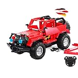 RC ferngesteuerter SUV Geländewagen aus Bausteinen, 2in1 Steck-Bausatz DIY Lern-Spielzeug, Modellbau Jeep Auto aus Klemmbausteinen, Truck f. Kinder, Erwachsene, Anfänger und Profis inkl. Fernsteuerung