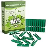 Today Eco - 40 Wäscheklammern 95% recyceltem Plastik. Großes Format, Post-Consumer-Kunststoff, Anti-Rost, wäscheklammer widerstandsfähig und windfest - New