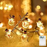 Led Lichterkette Weihnachten Deko Innen 2.2 M 20LED Schneemann Batterie Christmas Fairy Lights Weihnachtsbeleuchtung Mit Timer Für Party Weihnachten Balkon