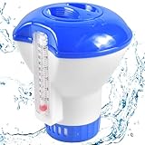 Funmo 5 Zoll großer Dosierschwimmer, Chlordosierer mit Thermometer, 20-200 g, Chlor & Brom in Tabletten, verstellbarer Tank, Poolzubehör für große und kleine Whirlpools
