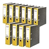 Original Falken 10er Pack Recycling-Ordner Wolkenmarmor. Made in Germany. 8 cm breit DIN A4 gelber Rücken Ringordner Aktenordner Briefordner Büroordner Pappordner CO2-Neutral Blauer Engel