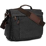 CALIYO Umhängetaschen Herren aus Canvas Schultasche Queformat A4 Laptoptasche für 15,6 Zoll Laptop Arbeitstasche Aktentasche