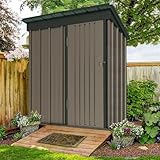 UDPATIO Metall Gartenhaus mit 2.1 m³, Pultdach - 162 x 92 x 180 cm für den Außenbereich, Geräteschuppen, Fahrradgarage, Verzinkter Stahl mit Abschließbarer Tür für Hinterhof,Braun