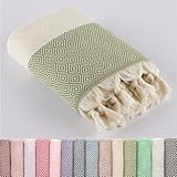 LUCIDUS Strandtuch – 100% Türkische Baumwolle, Schnell Trocknend & Sandfrei, 100x200 cm Saunatuch Hamamtuch Damen & Herren – Leicht & Ideal für Reise, Bad, Yoga, Camping (Salbeigrün Diamant)