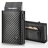 TENBST Geldbörse Herren | Slim Wallet mit Münzfach & RFID-Schutz | Portmonee Herren | Mini Kartenetui Kartenhalter | Brieftasche Geldbeutel und Geschenkbox | Carbon-Schwarz
