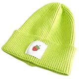 Warme Wintermütze für Jungen und Mädchen, niedlich, Wolle, Obst, Strickmütze, Kinder, fluoreszierendes Grün, leuchtend grün, Einheitsgröße