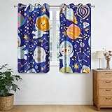 Ttincceer 140x175cm Weltraum-Verdunkelungsvorhänge für Jungenzimmer, Universum Meteoro Cartoon Hund Löwe Astronaut Vorhänge Kinderzimmer Kleinkind Babyzimmer Wärmeisolierend 2 Paneele