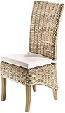 Kobolo Rattansessel mit Kissen Handarbeit Möbel Rattanmöbel Sessel aus Rattan - Grau - Wohnzimmer Esszimmer
