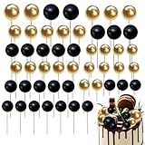 Tortendeko Kugeln Cake Topper 50 Stück Kuchen Deko Tortenaufsatz Kugel Schwarz und Gold Ballon Kuchenaufsätze für Geburtstagsfeier