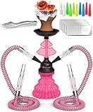 Shisha Set Klein mit 2 Schläuche - 30cm Rosa Mini Shisha - 2 Schlauch Shisha mit shisha zubehör 50x Folie + Shisha Tonkopf + 10x Spitzen 2x Mundstück Zange Tragbares Shisha Set mit allem Shisha-Kit