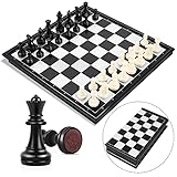 Peradix Schachspiel Magnetischem Einklappbar Schachbrett Schach für Kinder ab 6 Jahre (Schwarz und Weiß-25 * 25cm)