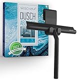 WISCHMA [Das Original] Duschabzieher schwarz Silikon − Abzieher Dusche mit Halterung ohne Bohren − Glasabzieher Dusche mit Edelstahl-Kern streifenfreie Duschwand Spiegel, Bad & Scheibenabzieher