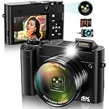 Digitalkamera-4K Autofocus Fotoapparat Digitalkamera mit Selfie 64MP 16X Zoom Anti-Shake, Kamera Fotokamera Eingebauter Blitz für Jugendliche Einsteige, 2 Akkus& Ladegerät (Keine SD Karte)