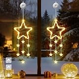 Dankeled LED Sterne Weihnachtsbeleuchtung, 2 Stück Weihnachtsstern Fenster Lichterkette, Warmweiß Lichtervorhang Innen Batteriebetriebene mit Timer,8 Modi für Weihnachtsdeko Balkon Fest Party Hochzeit