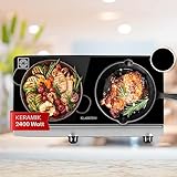 Klarstein Glaskeramik Einbau-Kochfeld mit 2 Platten, 2400 W, zum Kochen, Elektro Modernes Glaskeramikkochfeld, Herdplatte mit 2 Kochfelder, Keramik