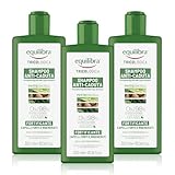 equilibra Haare, stärkendes Anti-Haarausfall-Shampoo, reinigt sanft sprödes Haar, verhindert Haarausfall oder Brüche, auf Basis von Aloe Vera, Arganöl, pflanzlichem Keratin, 3 Stück à 300 ml