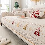 Sofabezug Chenille Für Weihnachten | Rutschfester Couchbezug Für Haustiere Mit Möbelschutz | 1-4 Sitzer Einteiliger Sofaüberzug | Schutzbezug Für Wohnzimmer(White,35.43 x 62.99in)