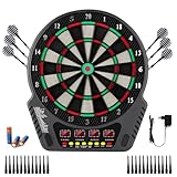 Elektronische Dartscheibe, FB-996 E-Dartboards Dartautomat mit 4 LCD-Anzeige und 6 Darts und 24 Pfeilkopf 27 Spiele mit 243 Spieloptionen Profi Elektronik Dartspiel für 16 Spieler