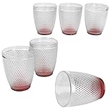 MamboCat Rubin 6er Set Wassergläser I 200 ml I strukturierte Glasbecher mit rotem Boden I klare Optik für Wasser, Saft & Schorlen I modernes Design