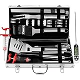 Grill Zubehör, grilljoy 25PCS Hochleistungs Grillbesteck im Koffer - Edelstahl Grillset für Männer - Ideales Grillkoffer Geschenk für Männer und Frau am Vatertag, Geburtstag, Weihnachten